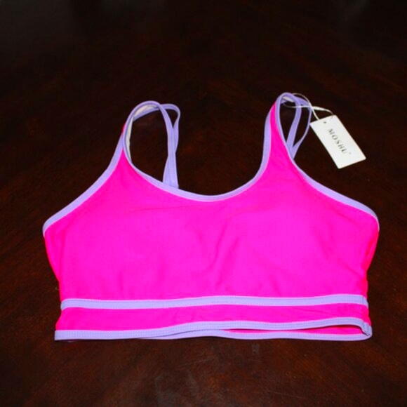 MOSHU Activewear Bikini Top - Size M - Bright Pink w/ Adjustable Straps - NWT - Picture 1 of 5